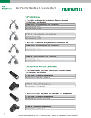 NUMATICS G3 CABLES USER GUIDE G3 ELECTRONICS: G3 POWER CABLES & CONNECTORS